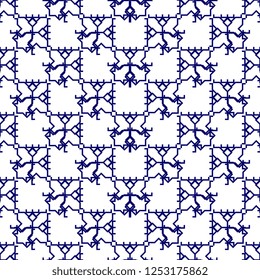 Geometric abstract lines seamless pattern vector illustration blue and white colors background.