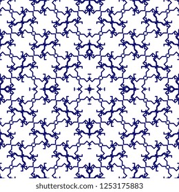 Geometric abstract lines seamless pattern vector illustration blue and white colors background.