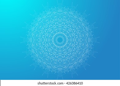 Geometric abstract mandala with connected line and dots. Graphic composition for medicine, science, technology, chemistry. Molecule, communication background. Vector illustration