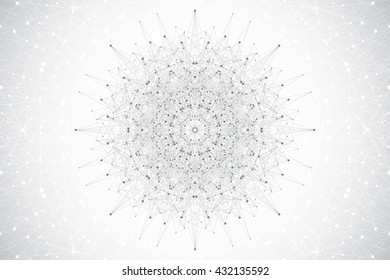Geometric abstract mandala with connected line and dots. Graphic composition for medicine, science, technology, chemistry. Molecule, communication background. Vector illustration
