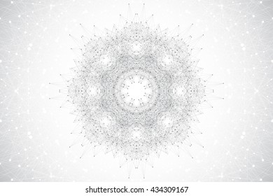 Geometric abstract mandala with connected line and dots. Graphic composition for medicine, science, technology, chemistry. Molecule, communication background. Vector illustration