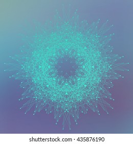 Geometric abstract mandala with connected line and dots. Graphic composition for medicine, science, technology, chemistry. Molecule, communication background. Vector illustration