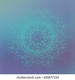 Geometric abstract mandala with connected line and dots. Graphic composition for medicine, science, technology, chemistry. Molecule, communication background. Vector illustration