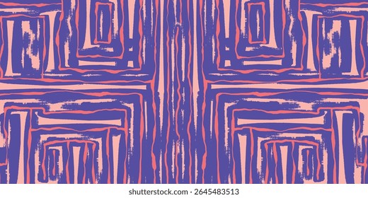 Geometric Abstract Maze Pattern in Blue and Purple. Textured grid with a modern aesthetic perfect for cards, patterns, print, web
