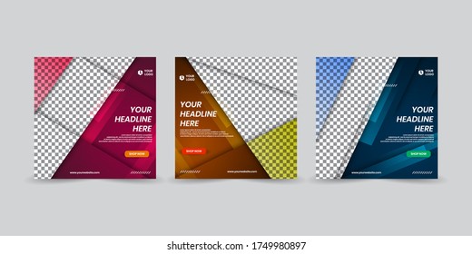 Geometric abstract modern social media post template.  Promotional web banner with slides unique for banners and posters