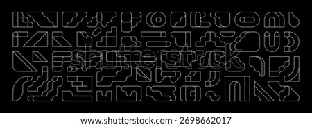 Geometric abstract modular line shapes on black background