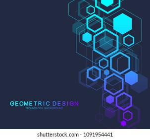 Geometric abstract molecule background for medicine, science, technology, chemistry. Scientific DNA molecule concept. Vector hexagonal illustration