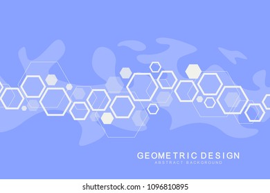 Geometric abstract molecule background for medicine, science, technology, chemistry. Scientific DNA molecule concept. Vector hexagonal illustration