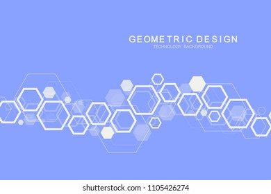 Geometric abstract molecule background for medicine, science, technology, chemistry. Scientific DNA molecule concept. Vector hexagonal illustration
