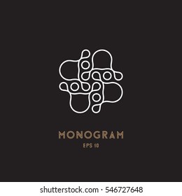 Geometric abstract monogram, vector illustration, line design, drops