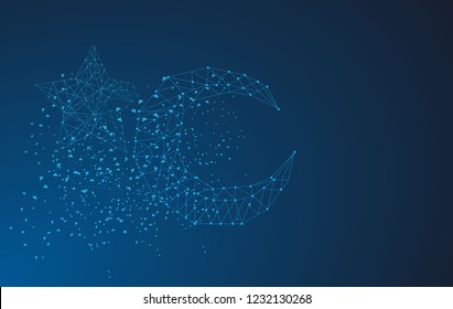 geometric abstract moon. Polygonal wireframe mesh art, origami, peace concept illustration or background for technology concept