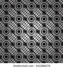 Geometric abstract mosaic seamless pattern with tiles and simple shapes in gray, black and white colors for fashion. Abstract dynamic retro tiles background. Seamless grunge micro vector print.