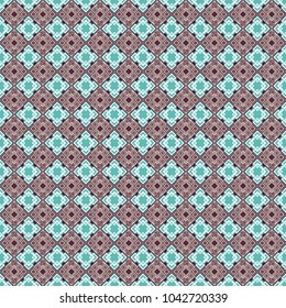 Geometric abstract mosaic seamless pattern with tiles and simple shapes in white, brown and blue colors for fashion. Abstract dynamic retro tiles background. Seamless grunge micro vector print.