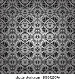 Geometric abstract mosaic seamless pattern with tiles and simple shapes in gray, black and white colors for fashion. Abstract dynamic retro tiles background. Seamless grunge micro vector print.