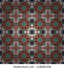 Geometric abstract mosaic seamless pattern with tiles and simple shapes in gray, blue and red colors for fashion. Abstract dynamic retro tiles background. Seamless grunge micro vector print.
