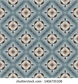 Geometric abstract mosaic seamless pattern with tiles and simple shapes for fashion. Abstract dynamic retro tiles background.