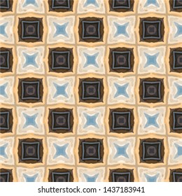 Geometric abstract mosaic seamless pattern with tiles and simple shapes for fashion. Abstract dynamic retro tiles background