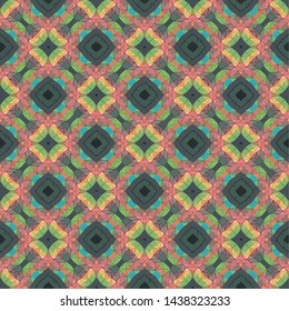 Geometric abstract mosaic seamless pattern with tiles and simple shapes for fashion. Abstract dynamic retro tiles background