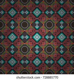 Geometric abstract mosaic seamless pattern with tiles and simple shapes in gray, brown and pink colors for fashion. Abstract dynamic retro tiles background. Seamless grunge micro vector print.