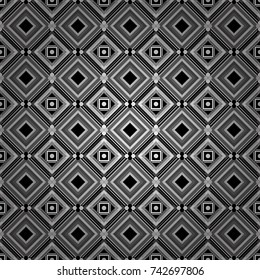 Geometric abstract mosaic seamless pattern with tiles and simple shapes in white, gray and black colors for fashion. Abstract dynamic retro tiles background. Seamless grunge micro vector print.