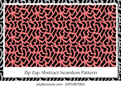 Geometrisches abstraktes Mosaik mit nahtlosem Dreiecksmuster auf rosafarbenem Hintergrund für Druckverpackung, Banner, Karton. Labyrinth- und Labyrinthlinien Texturmuster. Zick-Zack- und Dreieck-Vektorgrafik nahtloses Muster