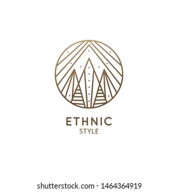Geometric abstract mountain logo. Zen minimal symbol of mountains. Natrural minimalistic landscape icon. Vector linear pattern triangle shape. Ornamental emblem. Tattoo, spiritual yoga, travel, hiking