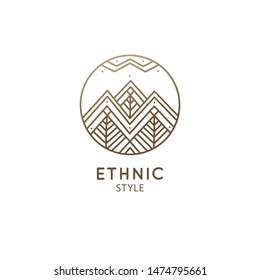 Geometric abstract mountain logo. Zen minimal symbol of mountains. Natrural minimalistic landscape icon. Vector linear pattern triangle shape. Ornamental emblem. Tattoo, spiritual yoga, travel, hiking