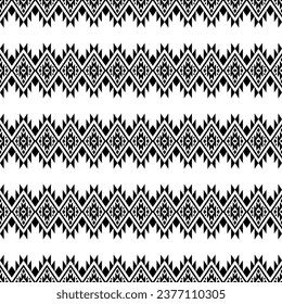 Geometrisches Abstrakt mit nativem Stil des nahtlosen Aztekenstamms. Ethnische Streifen Muster. Design für Gewebe, Textilien, Kleidung, Teppich, Katze, Batik, Stickerei, Hintergrund. Schwarz-Weiß-Farben.