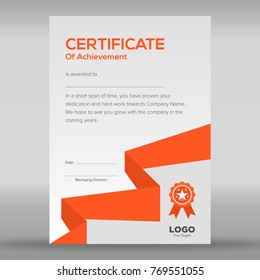 Geometric abstract orange and grey certificate design