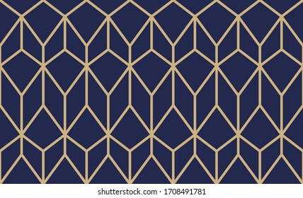 Geometric abstract ornamental pattern. Seamless vector background. Dark blue and gold texture. Graphic modern pattern