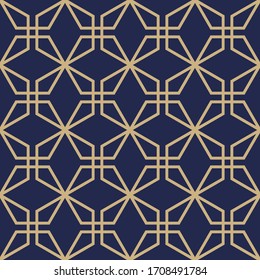 Geometric abstract ornamental pattern. Seamless vector background. Dark blue and gold texture. Graphic modern pattern