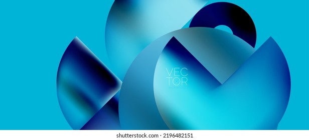 Geometric abstract panorama wallpaper background. Round shapes and circles, metallic color geometric shapes composition