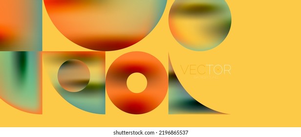 Geometric abstract panorama wallpaper background. Round shapes and circles, metallic color geometric shapes composition