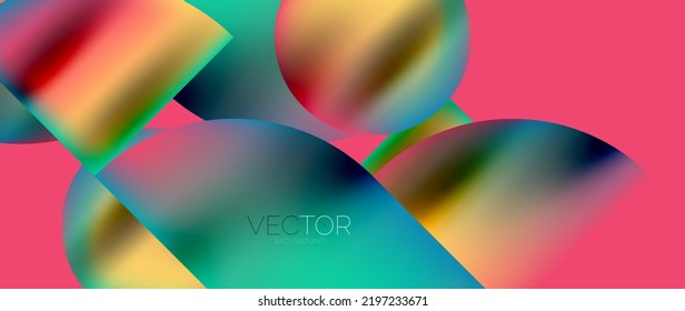 Geometric abstract panorama wallpaper background. Round shapes and circles, metallic color geometric shapes composition