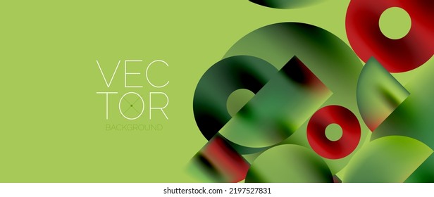 Geometric abstract panorama wallpaper background. Round shapes and circles, metallic color geometric shapes composition