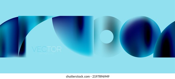 Geometric abstract panorama wallpaper background. Round shapes and circles, metallic color geometric shapes composition