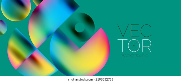Geometric abstract panorama wallpaper background. Round shapes and circles, metallic color geometric shapes composition