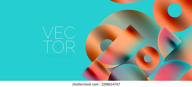 Geometric abstract panorama wallpaper background. Round shapes and circles, metallic color geometric shapes composition
