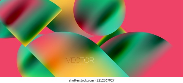 Geometric abstract panorama wallpaper background. Round shapes and circles, metallic color geometric shapes composition