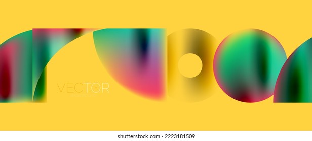 Geometric abstract panorama wallpaper background. Round shapes and circles, metallic color geometric shapes composition