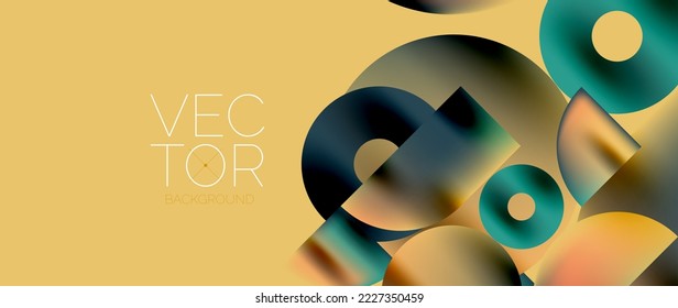 Geometric abstract panorama wallpaper background. Round shapes and circles, metallic color geometric shapes composition