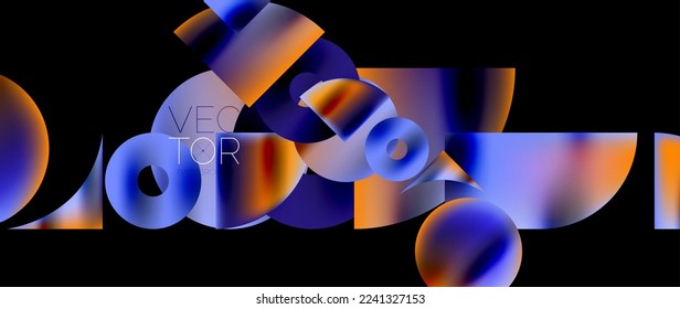 Geometric abstract panorama wallpaper background. Round shapes and circles, metallic color geometric shapes composition