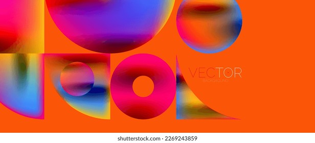 Fondo de pantalla panorámica geométrico abstracto. Formas redondeadas y círculos, composición de formas geométricas de color metálico