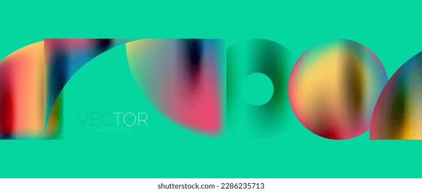 Fondo de pantalla panorámica geométrico abstracto. Formas redondeadas y círculos, composición de formas geométricas de color metálico