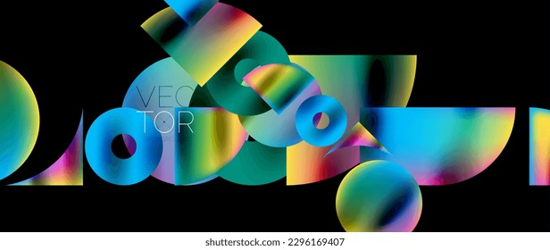 Geometric abstract panorama wallpaper background. Round shapes and circles, metallic color geometric shapes composition