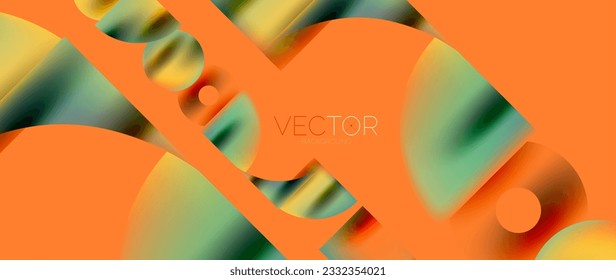 Geometric abstract panorama wallpaper background. Round shapes and circles, metallic color geometric shapes composition