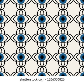 Geometric abstract pattern in Arabian style with nazar eye . Seamless vector background.