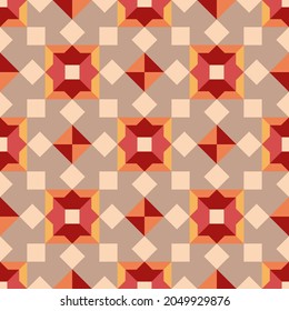 Geometric abstract pattern, background. Ceramic tile floor. Ceramic tile background with classic pattern in warm terracotta gray palette. Patchwork ornament. Seamless geometic pattern. Textile, fabric