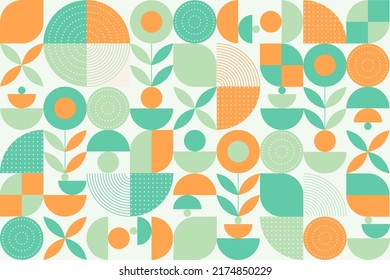 Geometric abstract pattern background, design element with the simple shape of circle, semi-circle, and dot pattern. Mural design. Neo geometric. Vector Illustration.