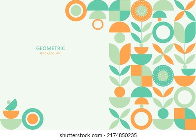 Geometric abstract pattern background, design element with the simple shape of circles, semi-circle, and rings. Mural design. Neo geometric. Vector Illustration.
